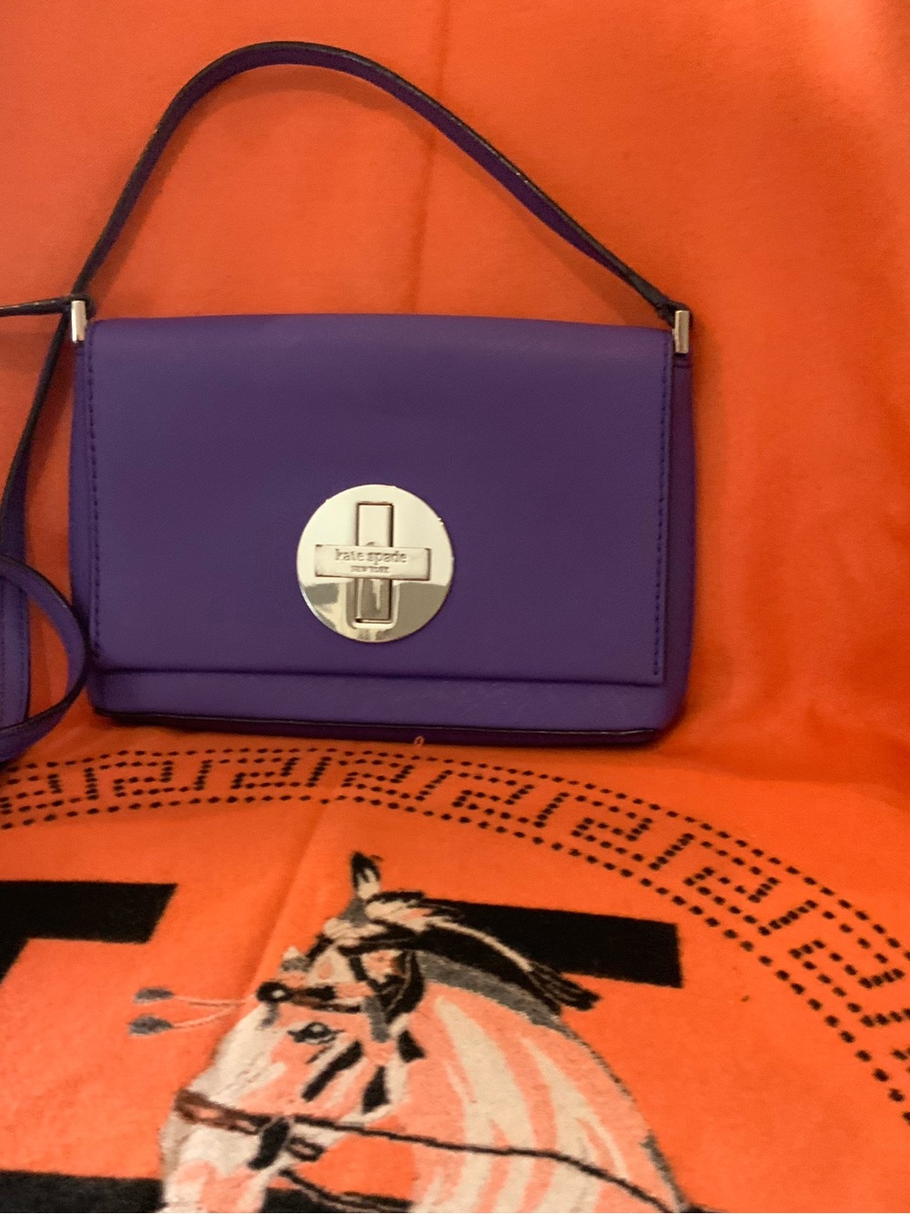 kate spade Purple Leather Wristlet Clutch with Silver-Tone Turnlock